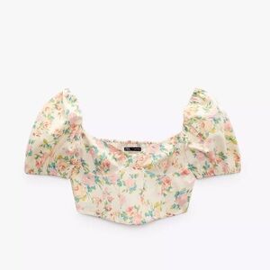Floral Puff Sleeve Corset Crop Top